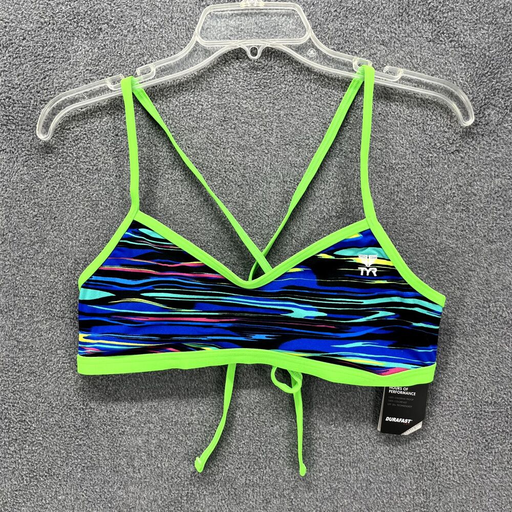 TYR Bikini Top Women XL 14‎ 16 Blue Green Fresno Mojave Tie back Swimwear